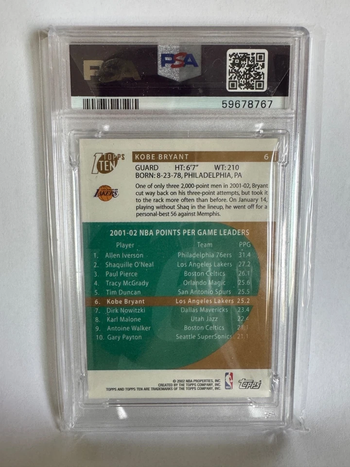 2002 Topps Ten GOLD PARALLEL KOBE BRYANT #6 PSA 8 Los Angeles LAKERS - Image 2 of 2