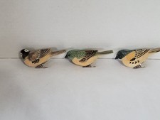 Wood Carved Handcrafted Songbirds Clip On Bird Ornaments - Lot of 3