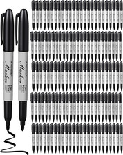 100 Pack Black Permanent Markers Fine Point Quick-Dry Waterproof Pens Bulk