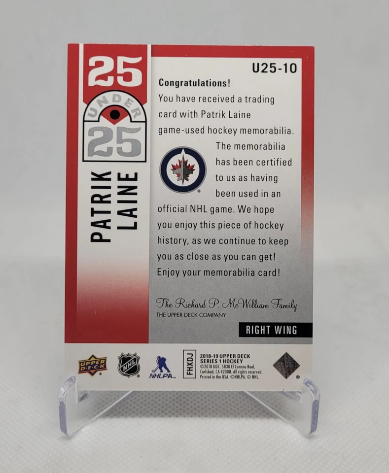 2018-19 Upper Deck - 25 under 25 Patrik Laine #U25-10 Jersey /250 (MEM) - Image 2 of 2