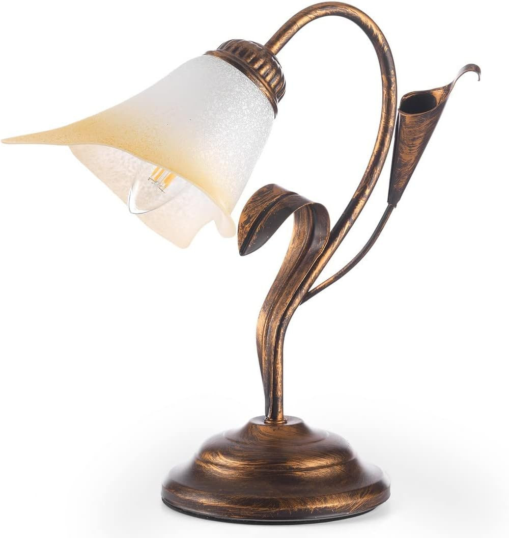 Lampada Rustica Metallo Marrone Oro e Vetro Bianco per Casa e B&B