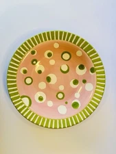 TIka Home ETC Pink/Green Dots 12” Large Round Dish Serving Easter Shower