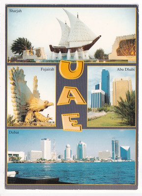 Awni-Hadara Multiview Postkarte, Vereinigte Arabische Emirate. Zeige Ansichten von 4 Staaten