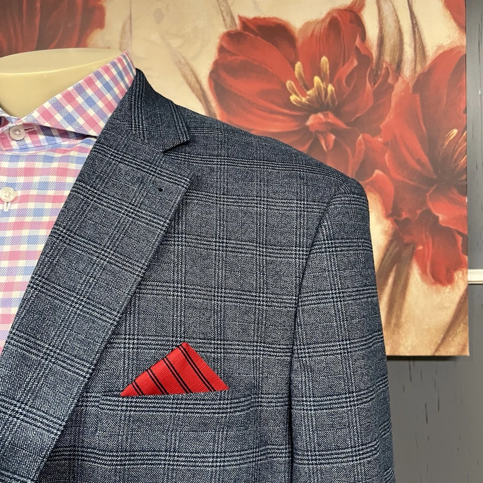 Blazer Pierre Loren Chaqueta Deportiva Hombre 50L Largo Mezcla Poliéster Elastizado Azul A Cuadros Foto 4 de 4