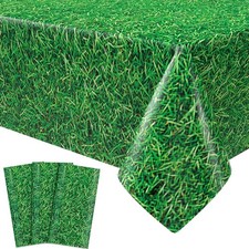 3 Pieces Green Grass Plastic Tablecloths, 51 * 86 Inch Disposable Grass Table