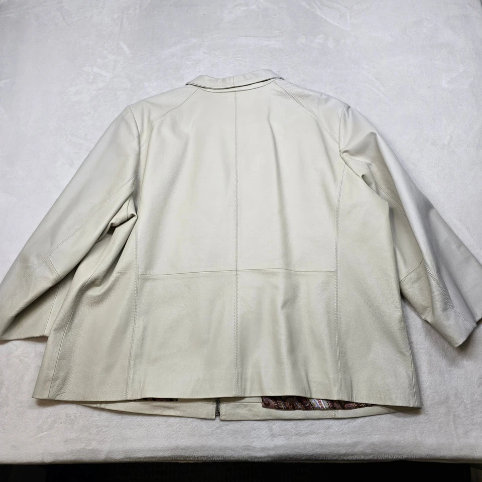 Madison & Max Leather Jacket Womens 3X Plus Size Cream White Zip Paisley Lined - Image 3 of 4