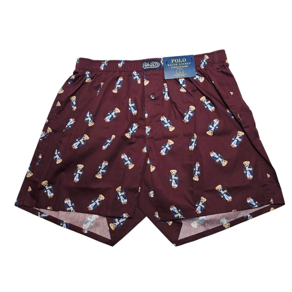Polo Ralph Lauren Para Hombres Café Polo Oso Borgoña Tejido Boxer Corto Ropa Interior Nuevo con Etiquetas Foto 2 de 4