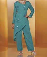 Mother of Bride Groom Women's Church Wedding party beaded pant suit plus 16W US