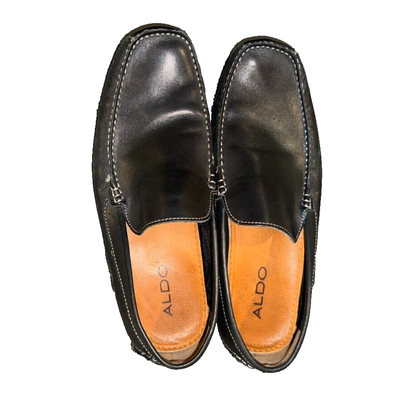 aldo black leather loafers mens size 12 slip ons Dress Casual drivers shoe