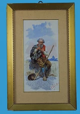 Eduardo Vitali Italy 19th century 'Wanderer at the rest' signed Watercolour Circa 1900