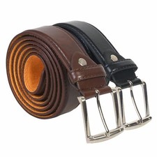 Leatherboss Genuine Leather Men Jeans Belt Set of 2 Black  Brown 