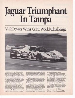 1989 Castrol Jaguar V-12 XJR-9 IMSA Camel GT Tampa Print-Ad/ Price Cobb-Lammers