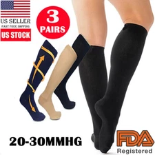 3-Pack Compression Socks - 20-30 mmHg Knee High for Nurses/Runners (S/M-L/XL)