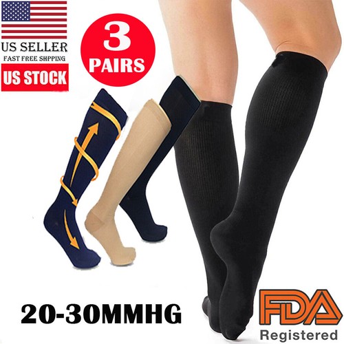 Unisex Compression Socks - 20-30 mmHg Black/Blue/Beige (3 Pairs) - Picture 9 of 15