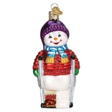 Old World Christmas SNOWMAN WITH CRUTCHES 24225 Glass Ornament w/ OWC Box