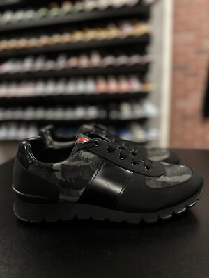 Size 9UK/10US Prada Camo Trainers Leather Sneakers Red Tab 100 - Main Image