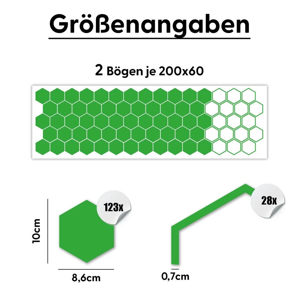 Auto Waben Aufkleber Set "Hellgrün" Hexagon Honeycomb Folie Dekor KX078-06 - Bild 4 von 4