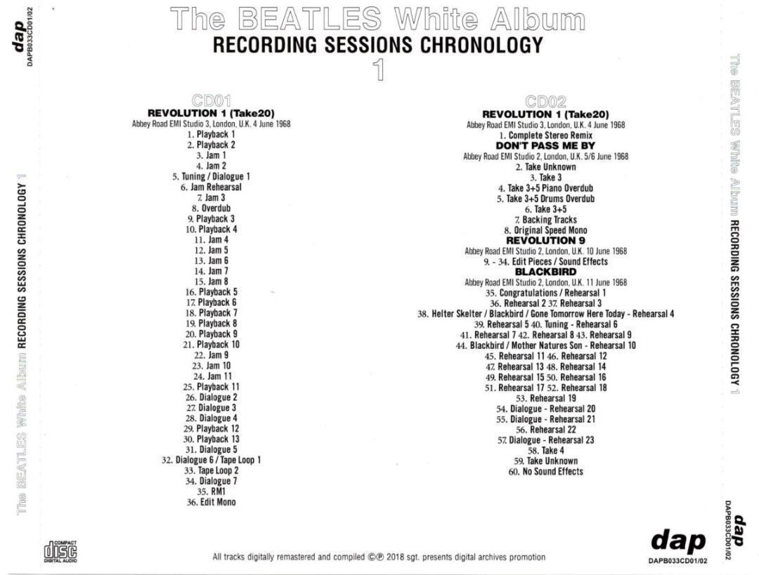 THE BEATLES / WHITE ALBUM : RECORDING SESSIONS CHRONOLOGY