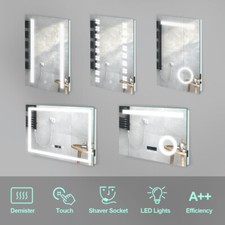 Image of Bathroom Illuminated LED Mirror Lights with Demister Shaver Socket Touch Sensor