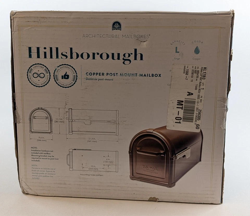 LUXURY Hillsborough Large Post Mount Copper Mailbox –Architectural Mailboxes NEW - Image 3 of 4