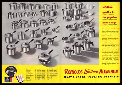 1948 Reynolds Heavy Gauge Cooking Pots Pans Kitchen Line Color Vintage Print Ad