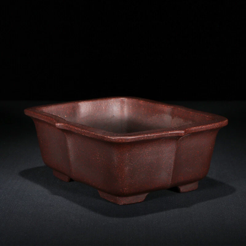 7in Chinese Refine Zisha Classical Petal Handmate Potted Bonsai Clay Flower Pot - Image 2 of 4