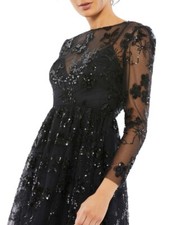 MAC DUGGAL SIZE 2 FLORAL EMBELLISHED ILLUSION BLACK COCKTAIL DRESS $498