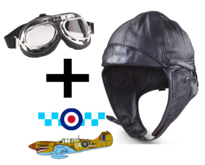 Neu Fliegermütze Biggles Style dunkelbraun klassischer Fliegerhelm mit Schutzbrille