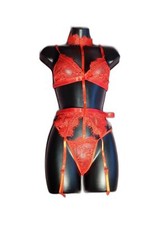 3 piece red lace lingerie set