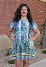 New PLUS SIZE Womens TURQUOISE FLORAL PAISLEY DRESS POCKETS XL 1X 2X 3X USA