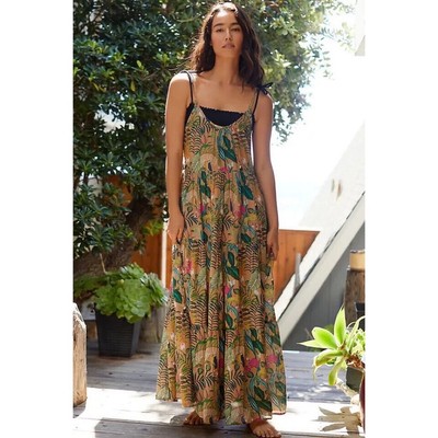 NWT!! ROLLER RABBIT Dakota Tropical Jungle Maxi Dress Vacation Tiered Small