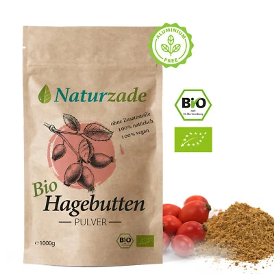 Hagebuttenpulver Bio 1kg Naturzade Hochwertiges Rohkostqualität 100% naturrein