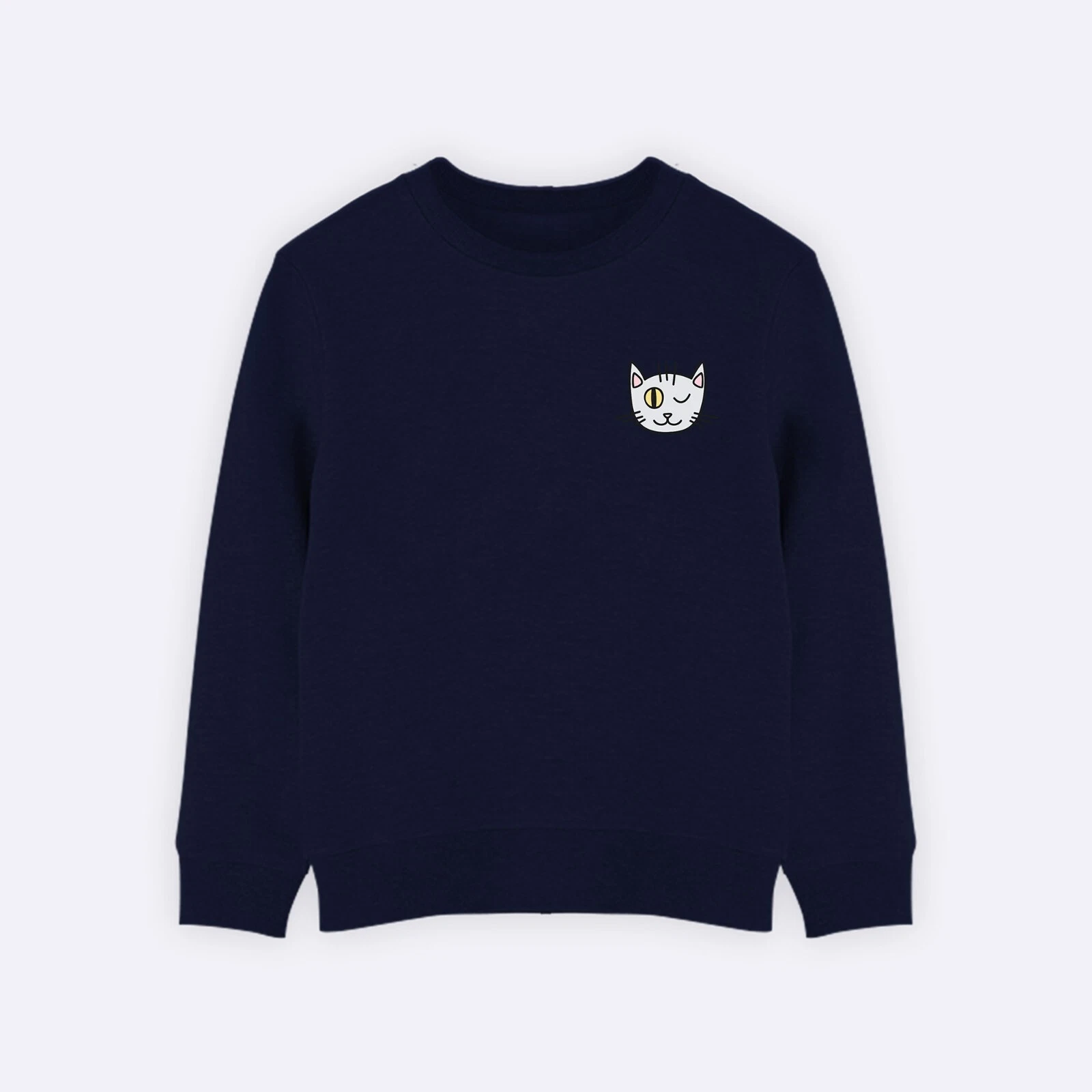 Children's Sweatshirt. Navy Blue. CAT WINKING HEART