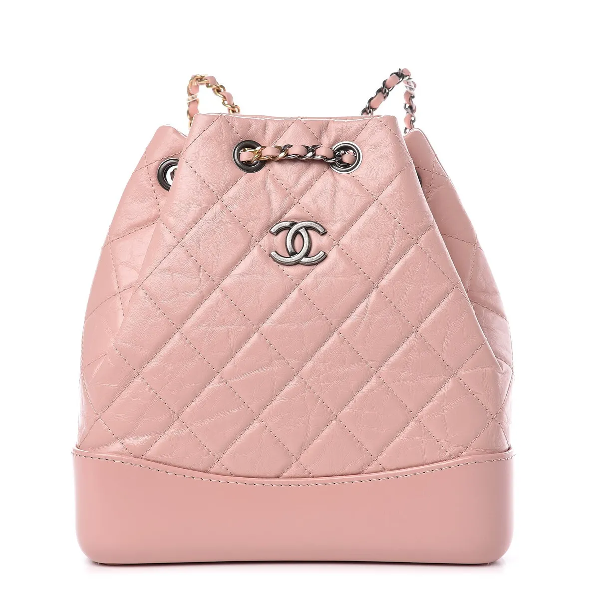 CHANEL Classic CC Baby Pink Aged Calfskin Chain Quilted Gabrielle Backpack  Pouch