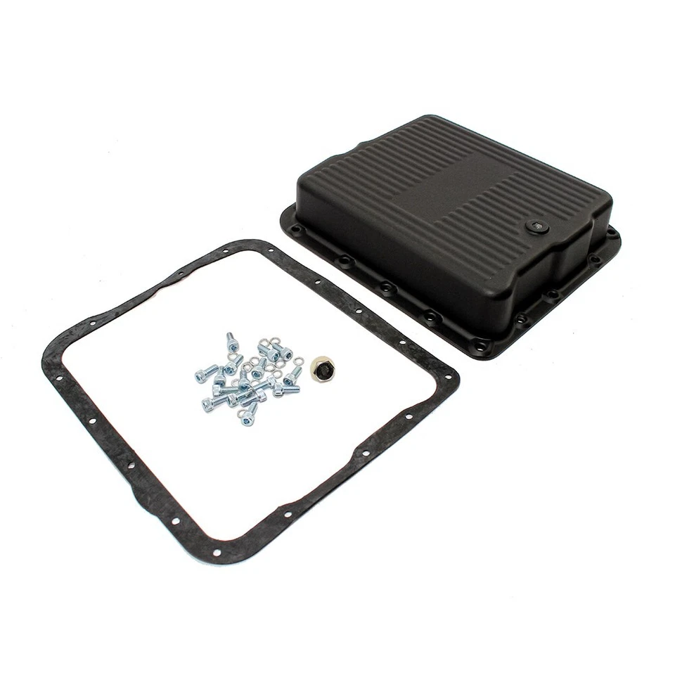 GM Chevy 700R4 4L60E 4L65E Black Aluminum Transmission Pan Kit w/ Bolts Gasket - Image 2 of 3
