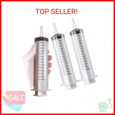 2 Pack 150ml/cc Large Syringe , Individually Sealed Plastic Liquid Syringes with