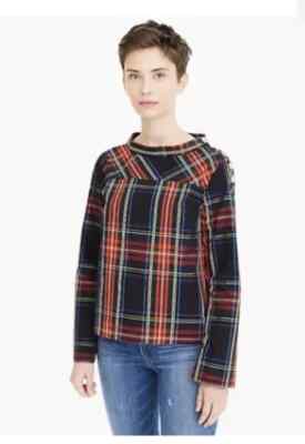 J.CREW Womens Top Blouse Christmas Stewart Plaid Jewels Holiday size 0