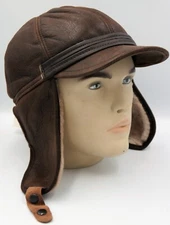 REAL SHEEPSKIN SHEARLING LEATHER Winter Hat Trapper Ushanka S-3XL, CHESTNUT BRWN