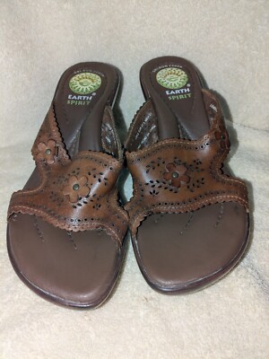 Earth Spirit Gelron 2000 Sandals Women's Size Slide Brown Leather In  Heel