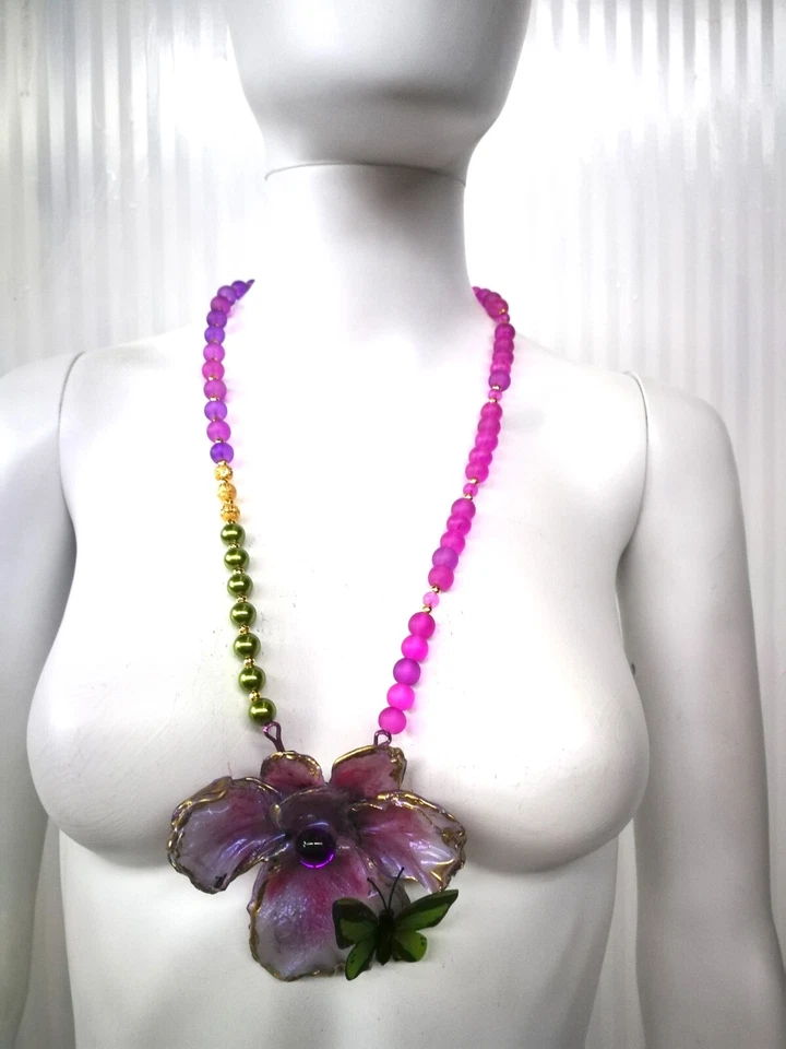 Joyería de Lujo Collar Flor Mujer Colgante Floral Orquídea Mariposa Joyería Foto 3 de 4