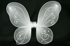 WHITE Butterfly Fairy Organza Nylon WINGS Glitter & Gemstones Choose Size