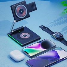 Chargeur magnétique 3-en-1 15W pour téléphone portable sans fil DC5V-2A/9V-2.22A