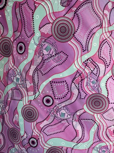 GUMARAA Aboriginal Experience Mens Pink Blue sea art short Sleeve Shirt Sz M - Picture 9 of 9
