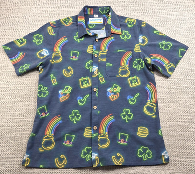 Shinesty Button Up Shirt Mens Large Neon St Patricks Day Short Sleeve Casual