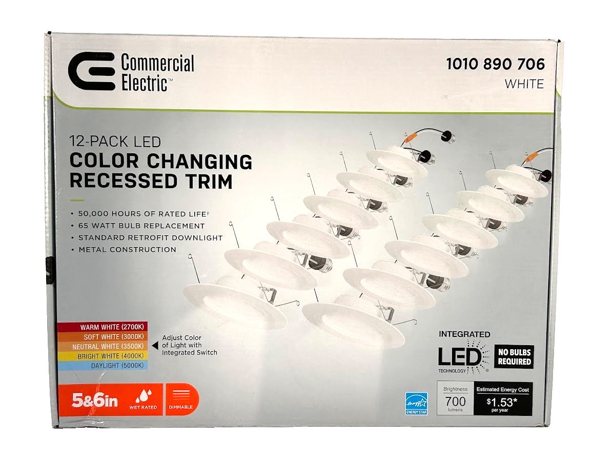 Commercial Electric 5/6 LED Recessed Retrofit Light Trim Selectable CCT 12-PK