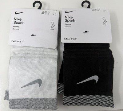 Nike Spark Running Ankle Socks Size M  W7.5-9/M6-7.5 Black White 2 Pairs
