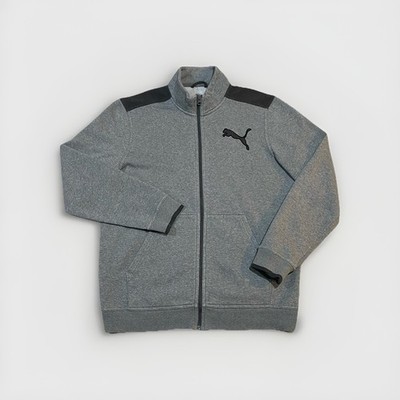 Puma Jacket Mens L Grey Fleece Lined Full Zip Soft Cozy Warm Up Soccer Track