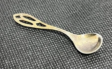 Vintage Sterling Silver Salt Spoon – Pierced Deco Handle Miniature 2"