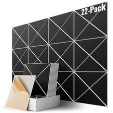 22 Pack X-Line Design Acoustic Panels, 12" X 12" X Line 22 Pack Black on White