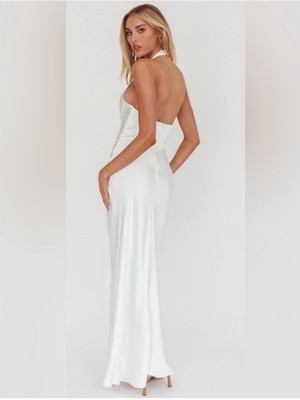 show me your mumu white halter dress Show Me Your Mumu Jasmine Halter Maxi Dress Luxe Satin Ivory MD